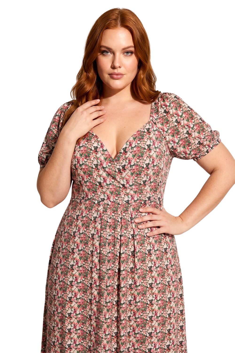 Wickelkragen Kurzarm Maxikleid