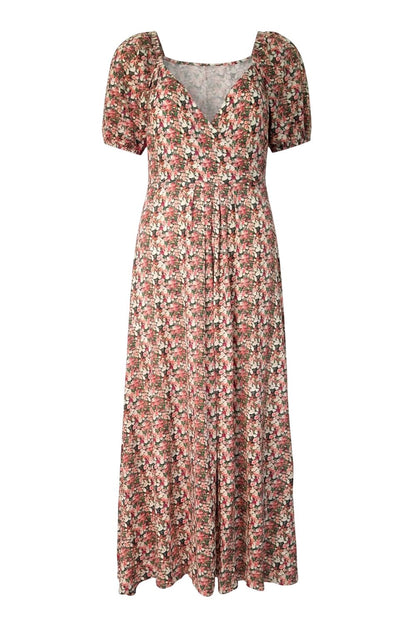 Wickelkragen Kurzarm Maxikleid
