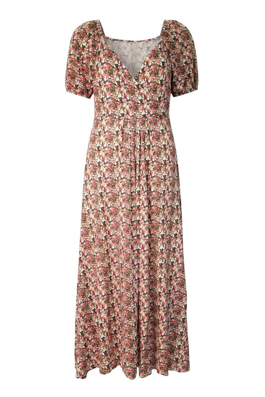 Wickelkragen Kurzarm Maxikleid