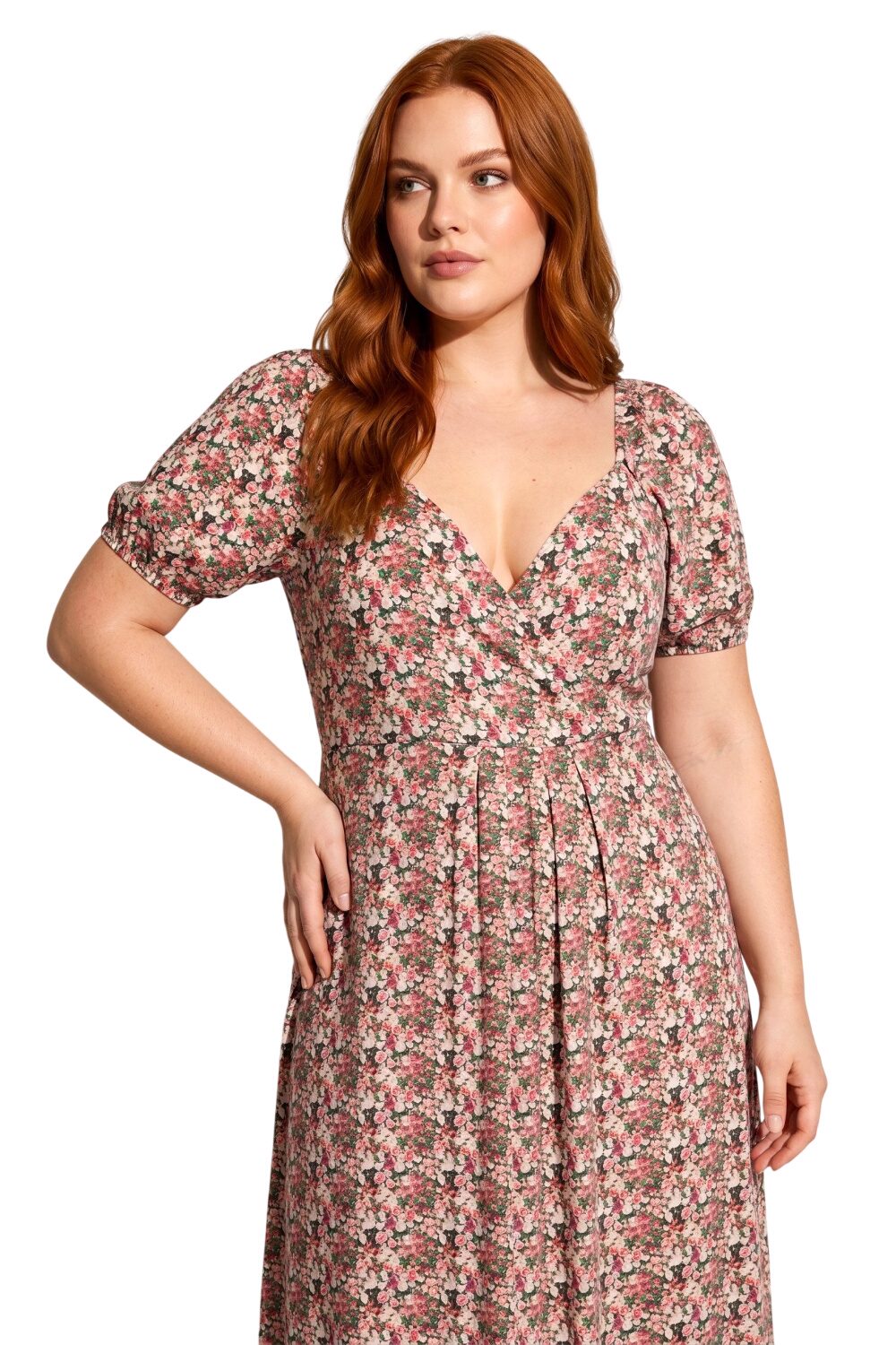 Wickelkragen Kurzarm Maxikleid