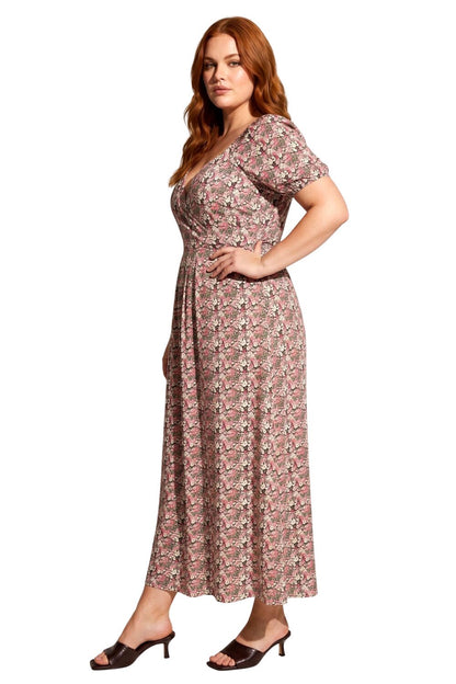 Wickelkragen Kurzarm Maxikleid