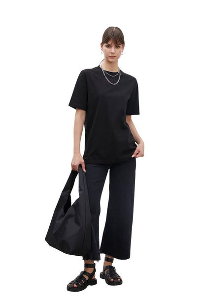 Kurzarm Baumwoll T-Shirt Schwarz