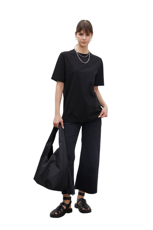Kurzarm Baumwoll T-Shirt Schwarz