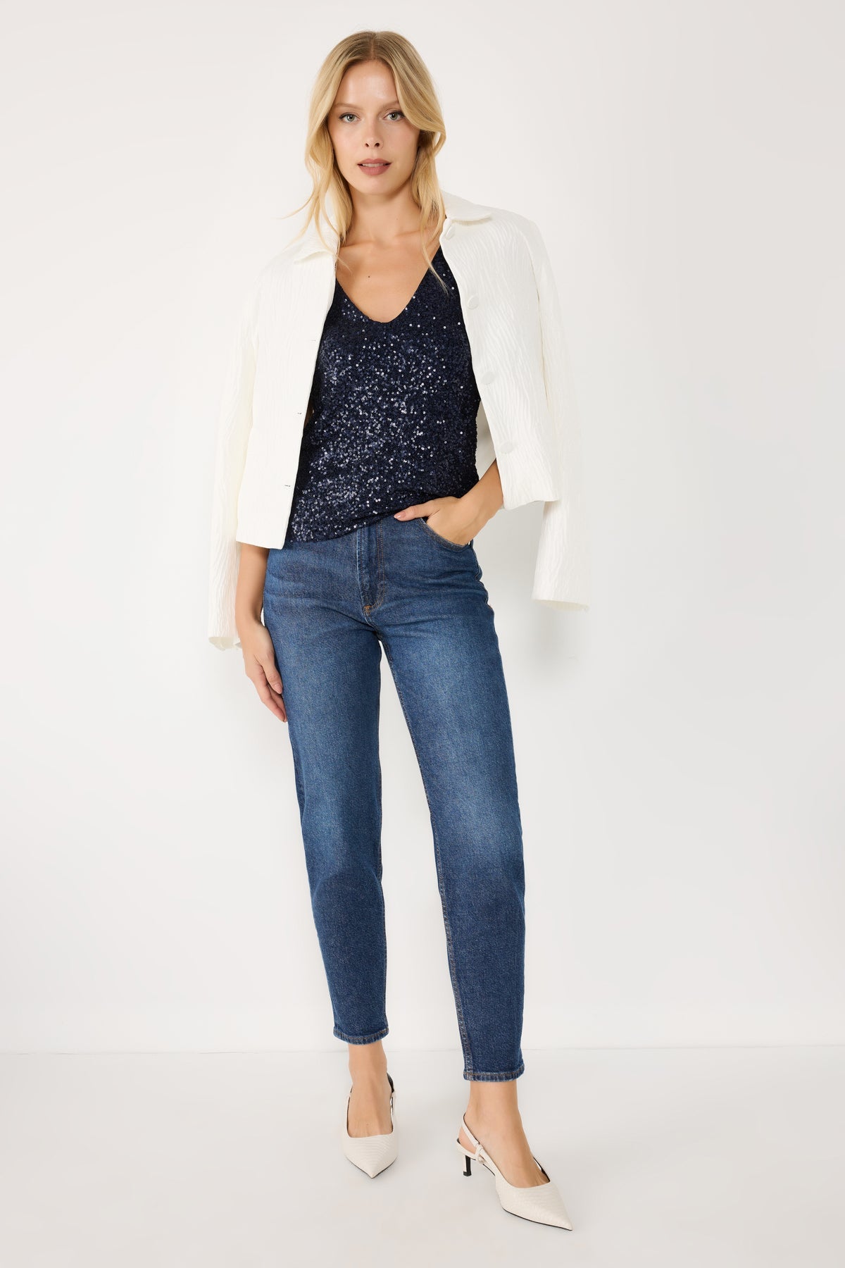 Paillettenbluse mit V-Ausschnitt