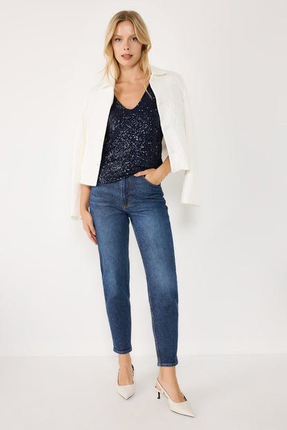 Paillettenbluse mit V-Ausschnitt