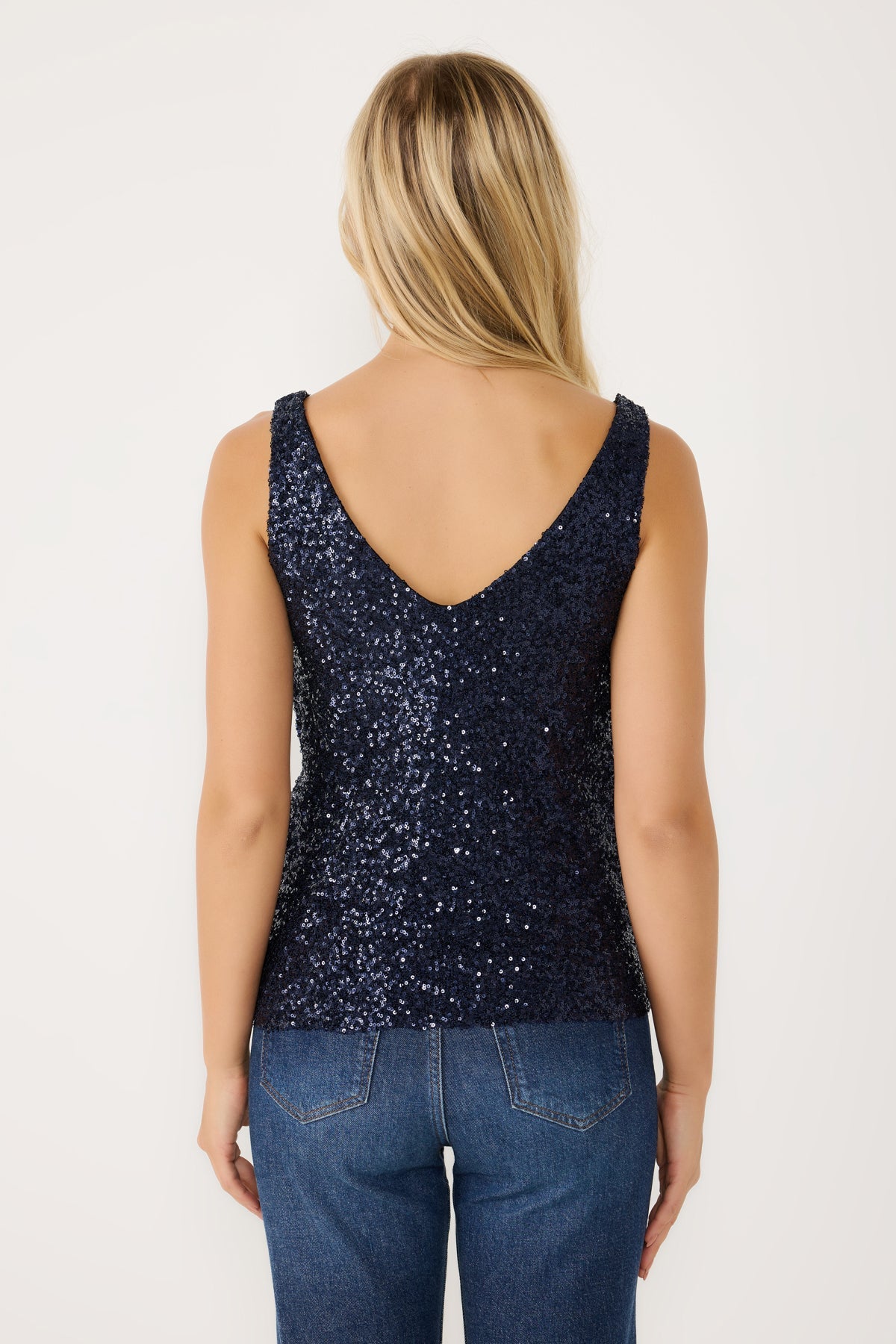 Paillettenbluse mit V-Ausschnitt