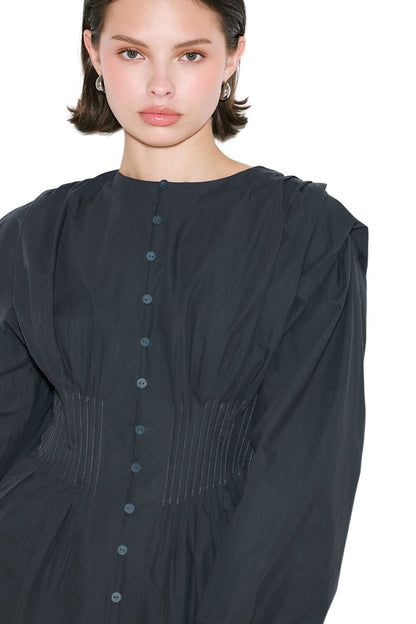 LANGÄRMLIGE BLUSE MIT FINISTELEIZEN IN DER TAILLE, ECRU