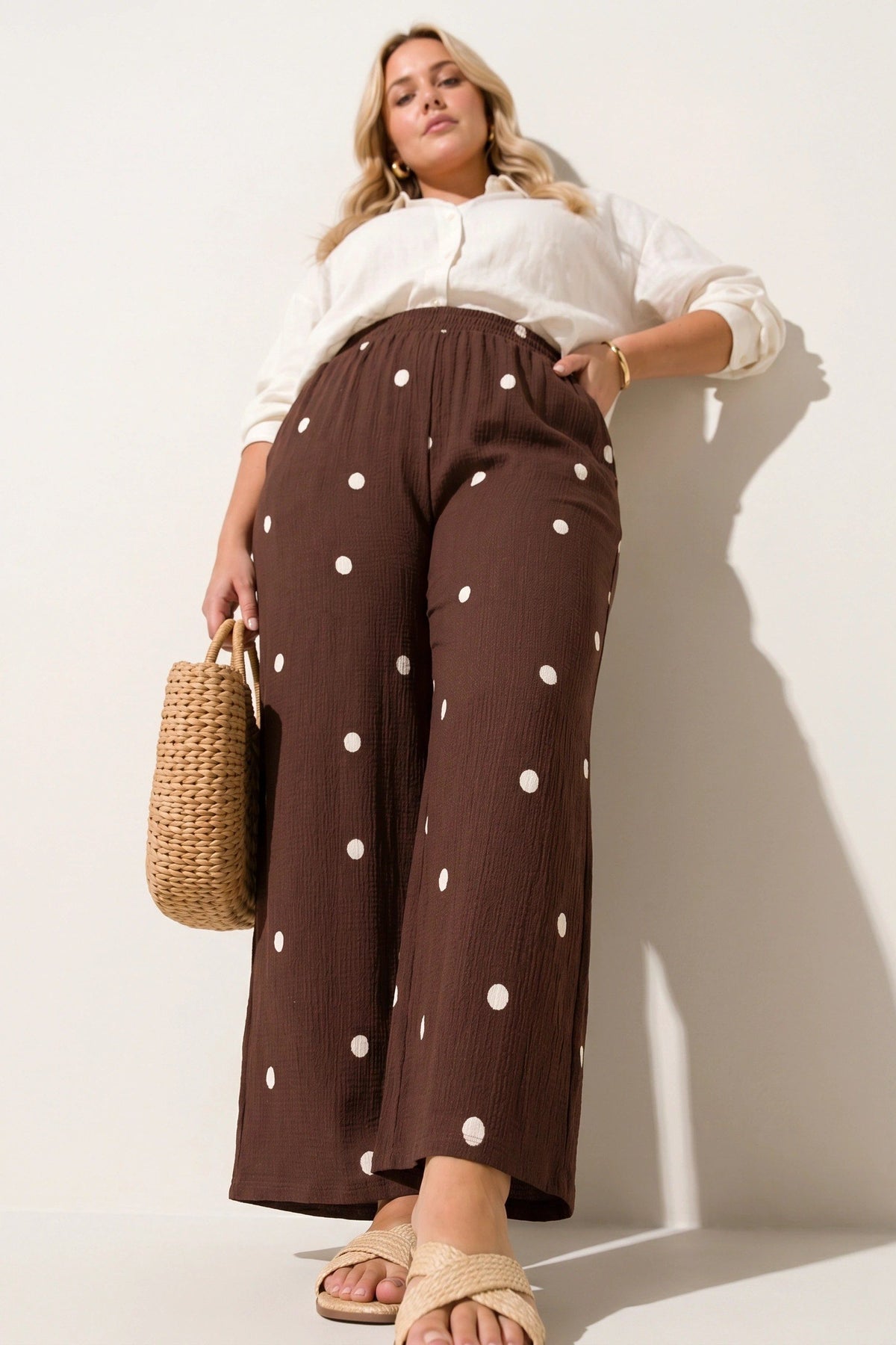 Strukturierte Weite Hose mit Gummibund