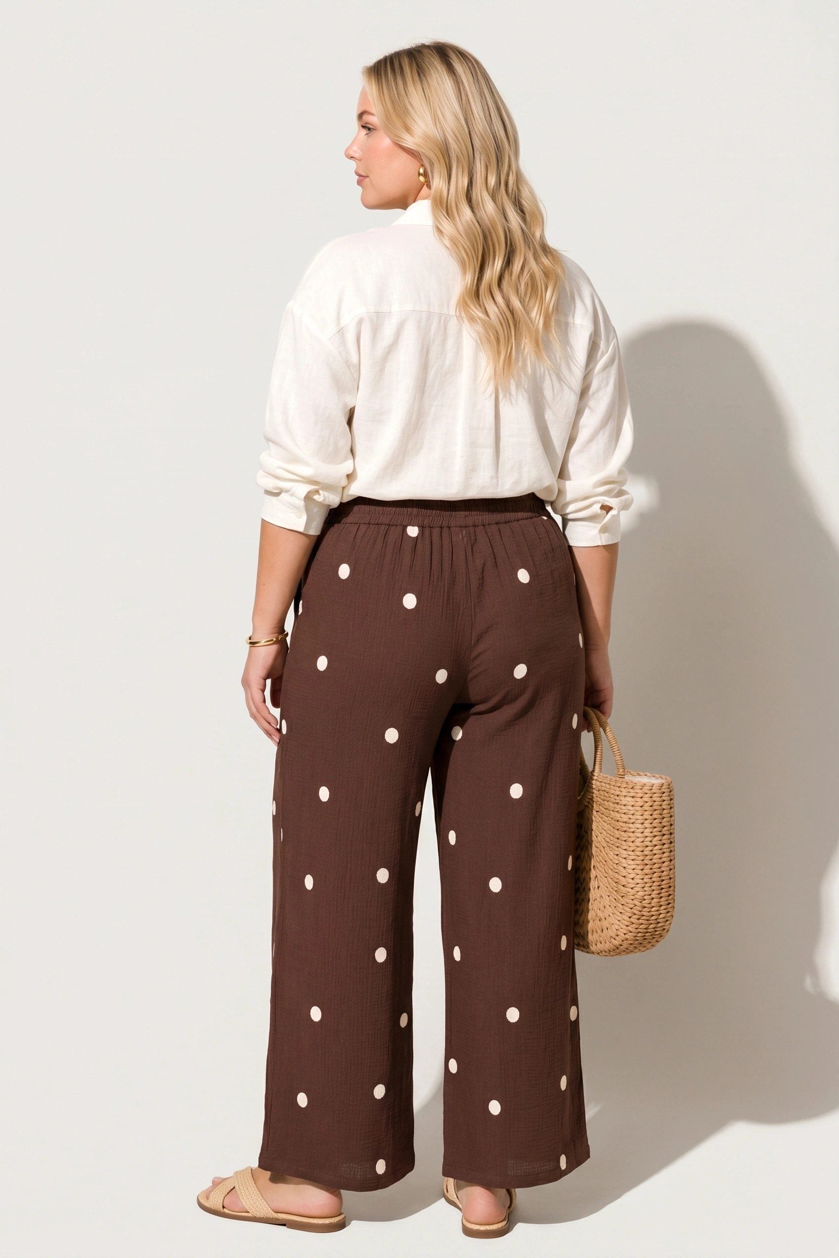 Strukturierte Weite Hose mit Gummibund