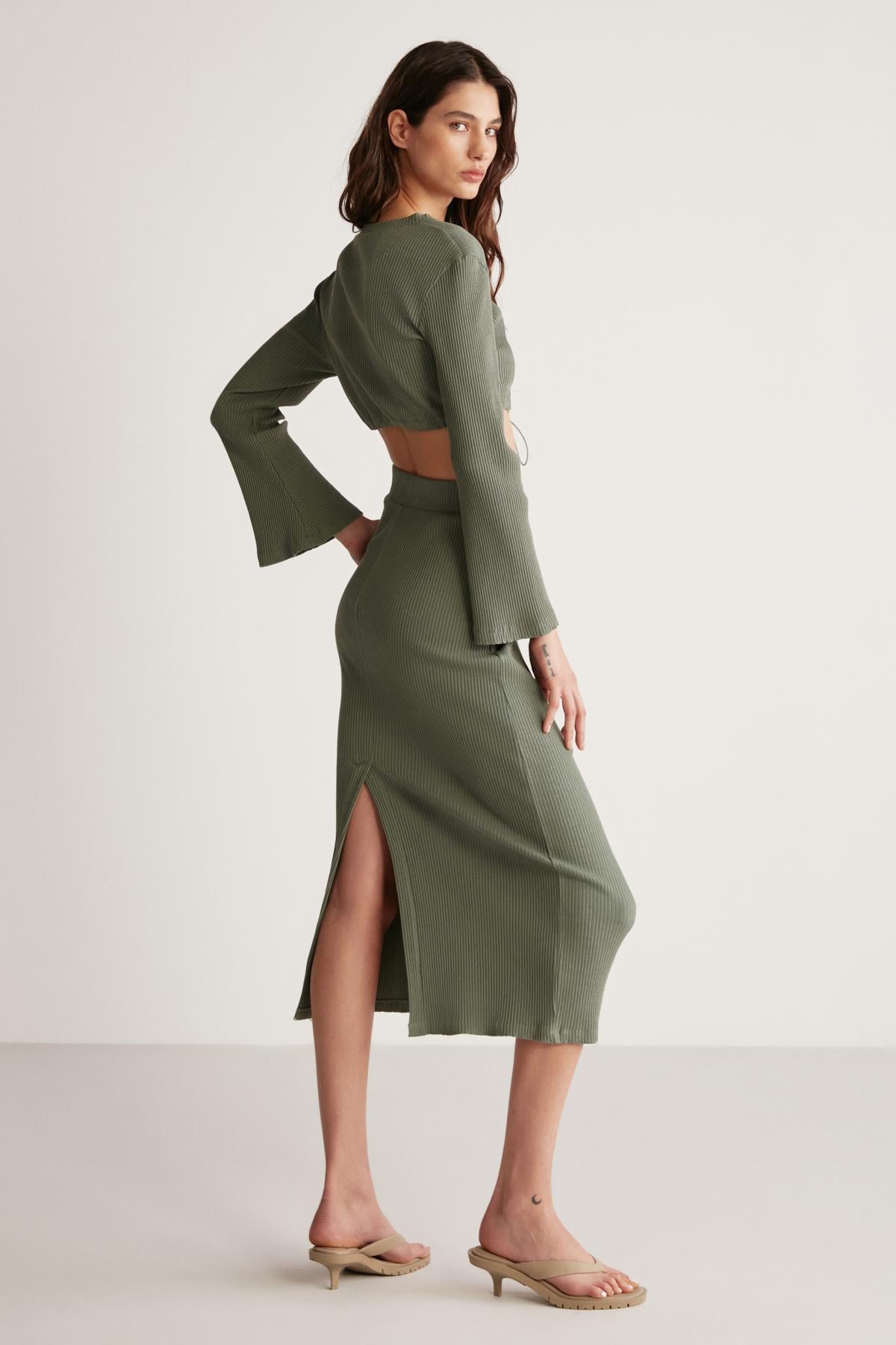 ETHIQUET LAUREN Damen Slim Fit Midirock Khaki