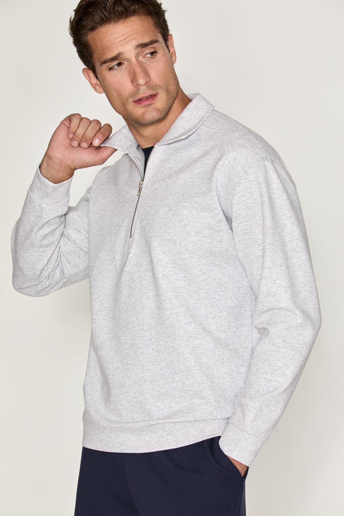 GRIMELANGE LAURENT Herren Sweatshirt mit Halbzip Graue Melange