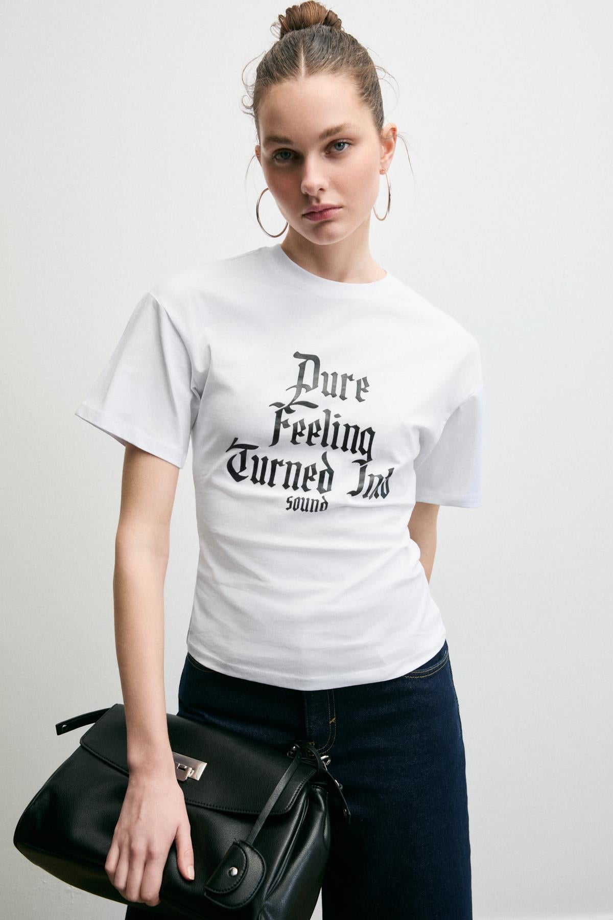 GRIMELANGE Damen 100% Baumwoll-T-Shirt Druck Weiß