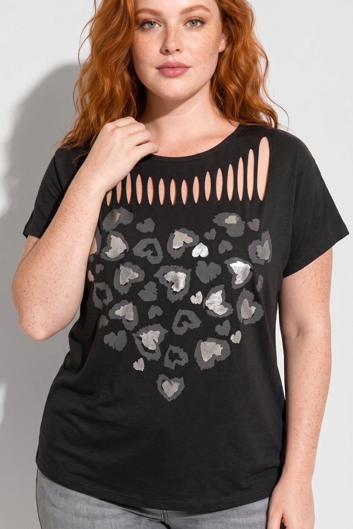 Laser-Cut Bedrucktes Baumwoll-T-Shirt