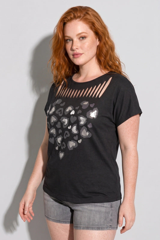 Laser-Cut Bedrucktes Baumwoll-T-Shirt