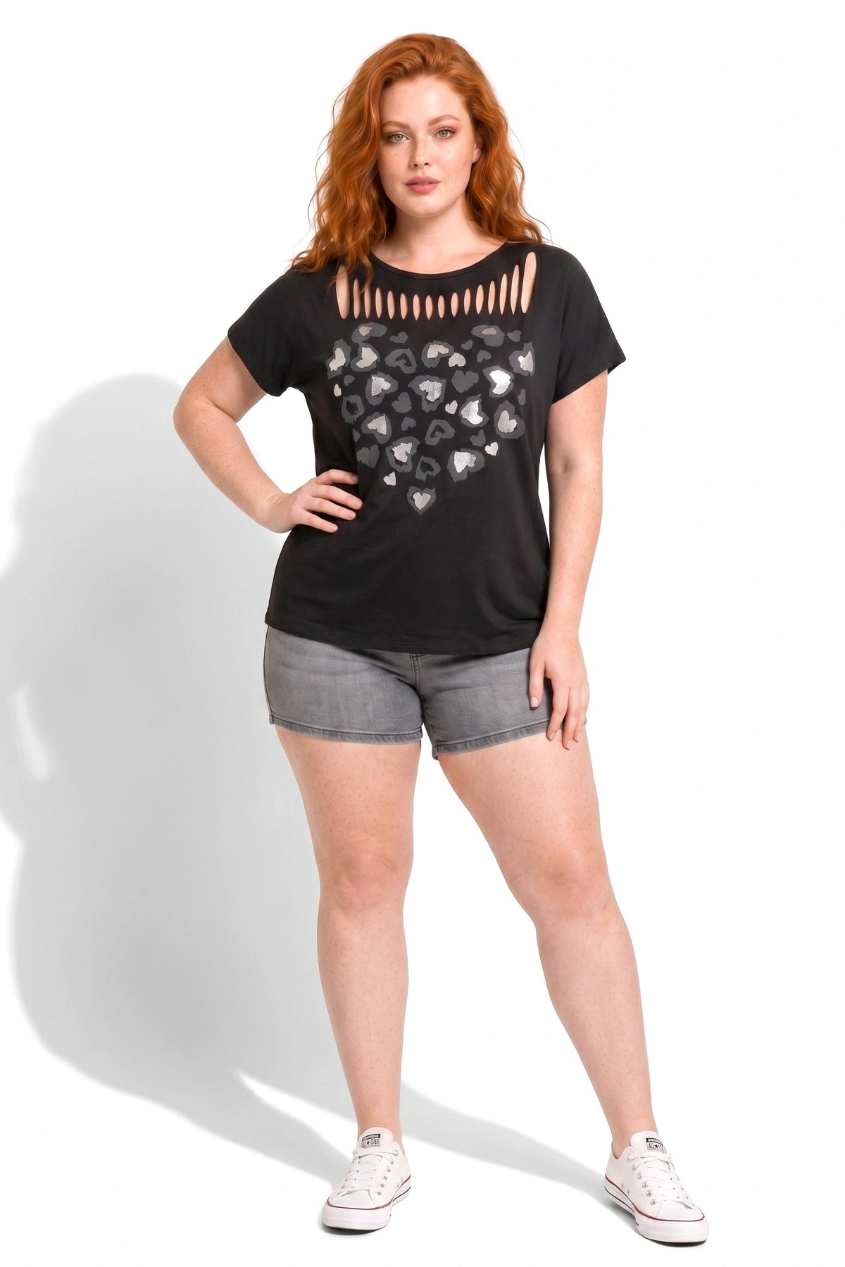 Laser-Cut Bedrucktes Baumwoll-T-Shirt