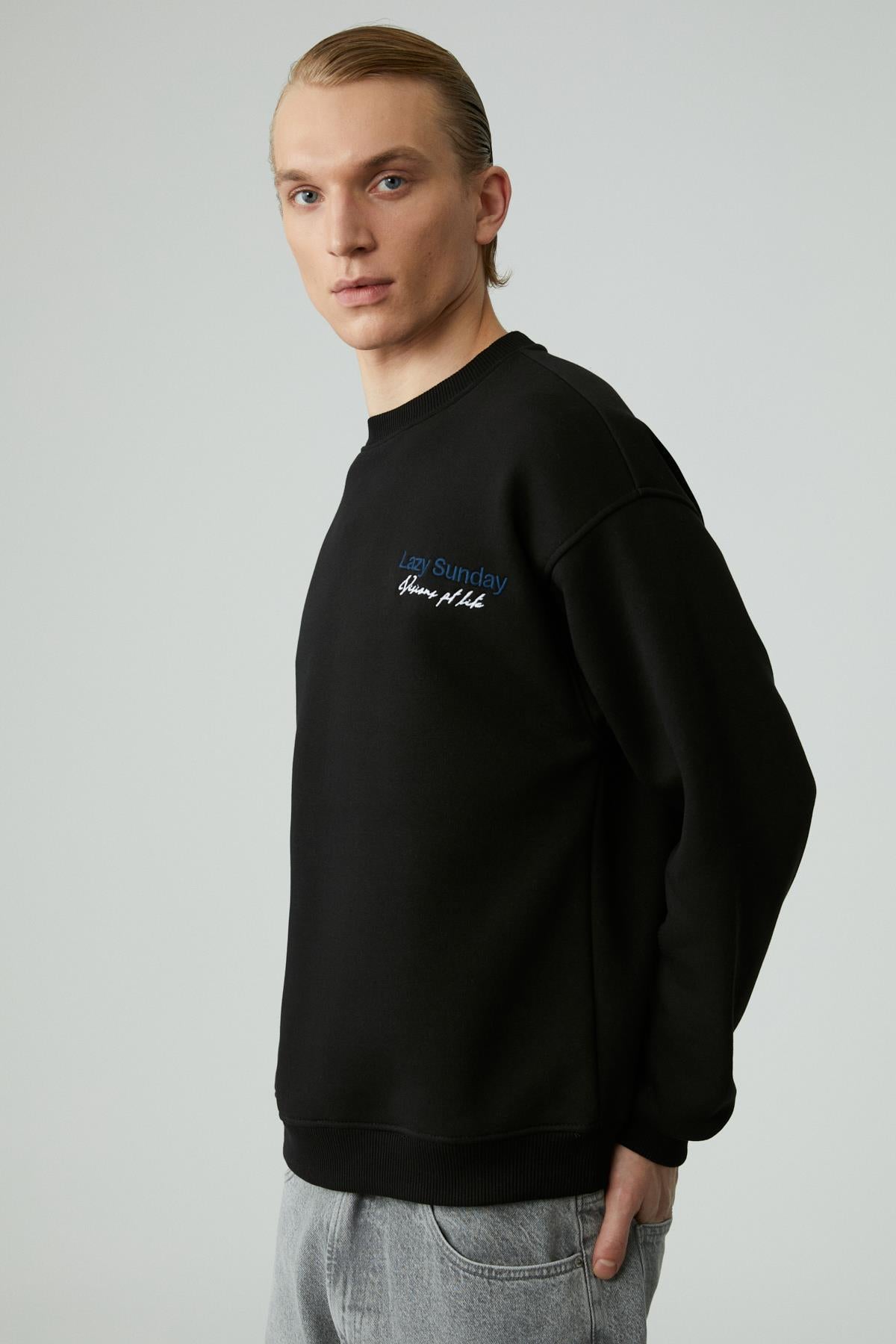 GRIMELANGE LAZYNESS Herren Rundhals-Sweatshirt Schwarz