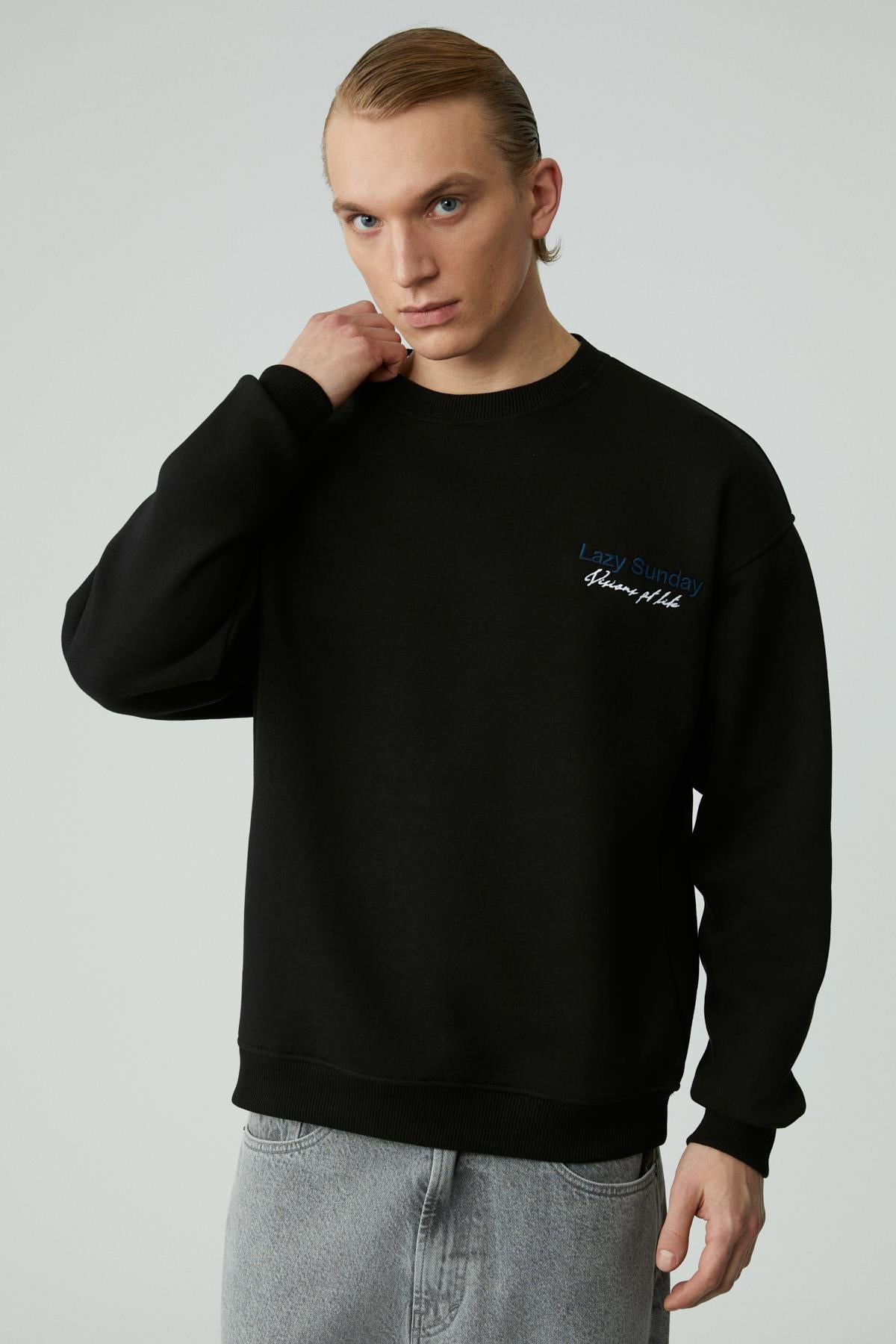 GRIMELANGE LAZYNESS Herren Rundhals-Sweatshirt Schwarz