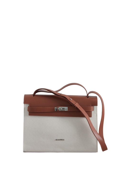 Leinen Tasche mit Lederdetails Natur