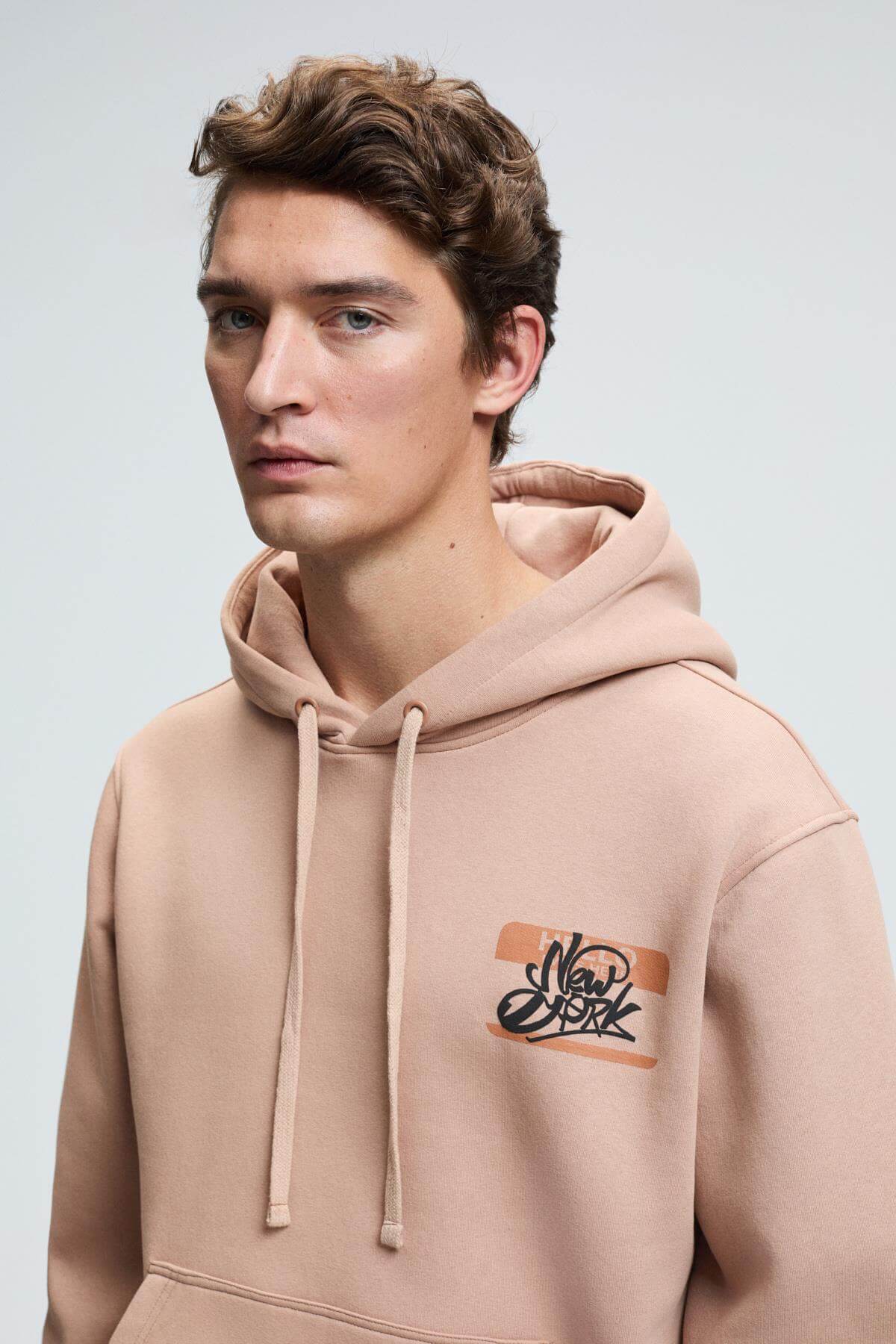 GRIMELANGE Herren Kapuzen-Sweatshirt Stickerei Taupe