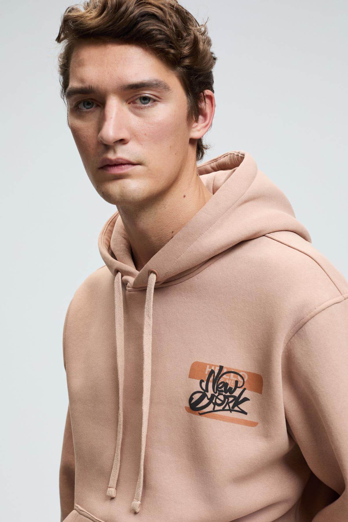 GRIMELANGE Herren Kapuzen-Sweatshirt Stickerei Taupe