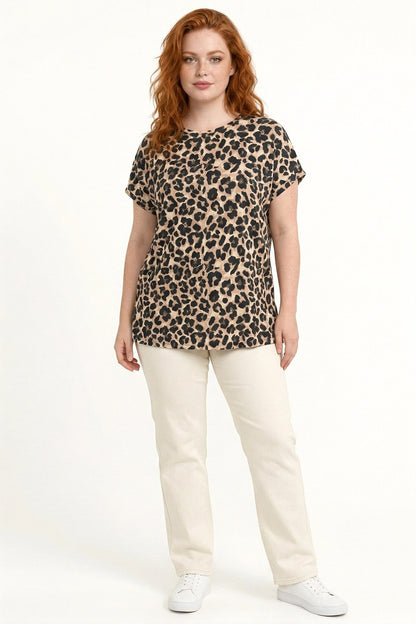 Leopardenmuster T-Shirt mit Schlitz