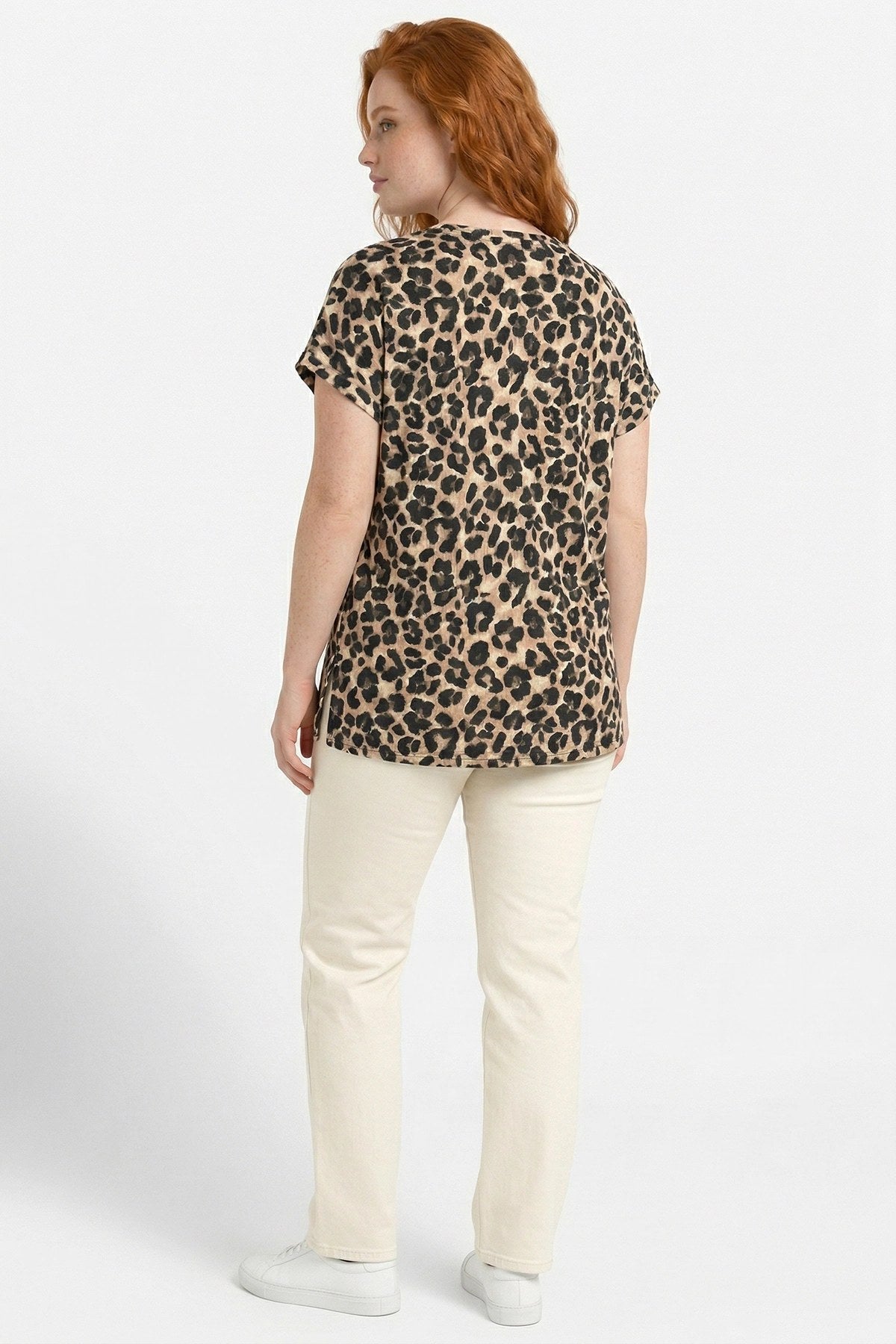Leopardenmuster T-Shirt mit Schlitz