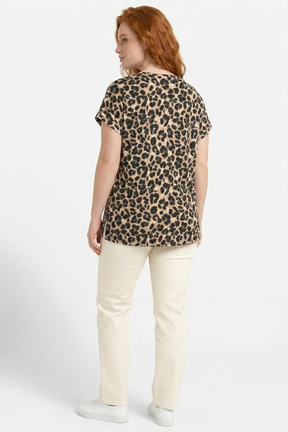 Leopardenmuster T-Shirt mit Schlitz