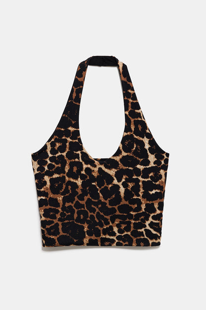 Leopardenmuster-Crop-Bluse