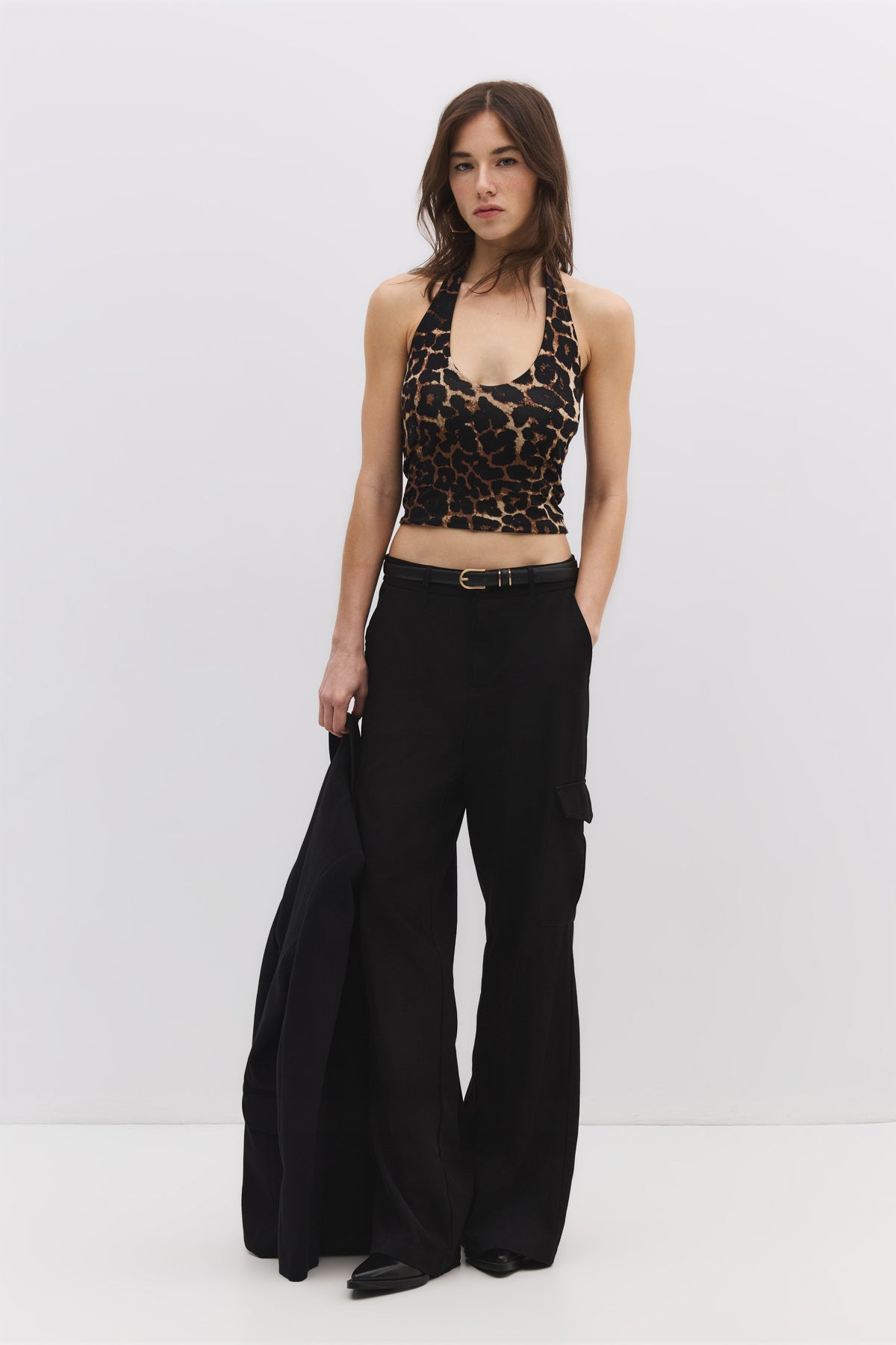 Leopardenmuster-Crop-Bluse