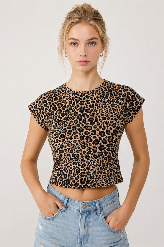 Leopardenmuster Kurzarm T-Shirt