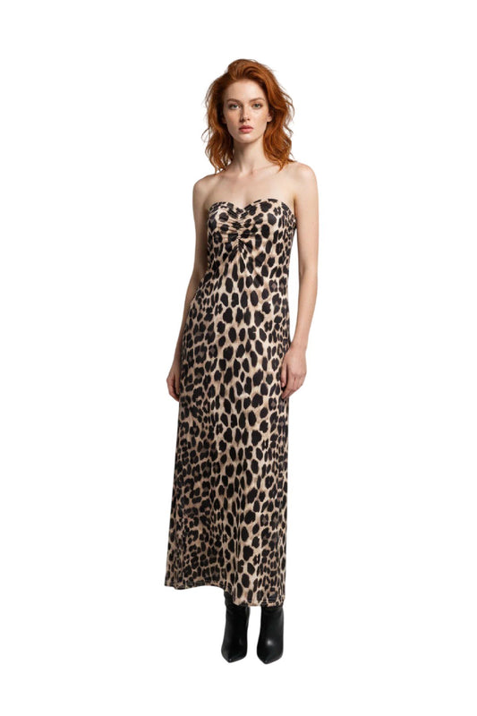 Trägerloses Kleid mit Leopardenmuster