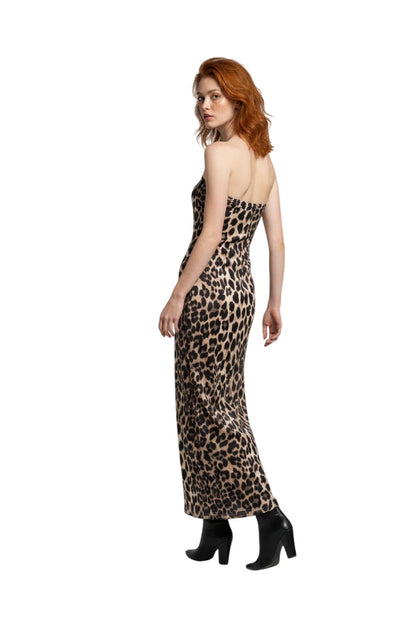 Trägerloses Kleid mit Leopardenmuster