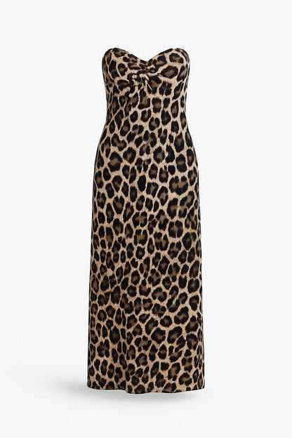 Trägerloses Kleid mit Leopardenmuster