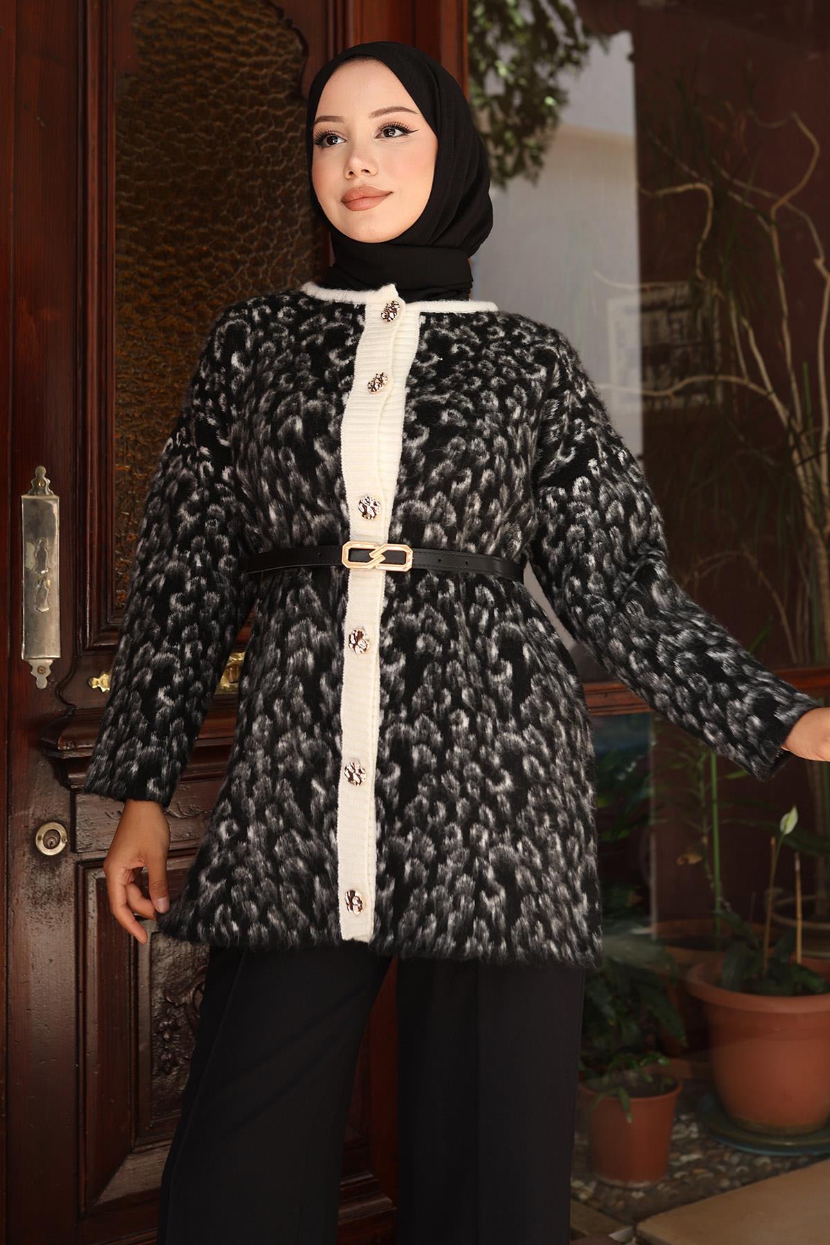 Leopardenmuster Strickset Schwarz 6147