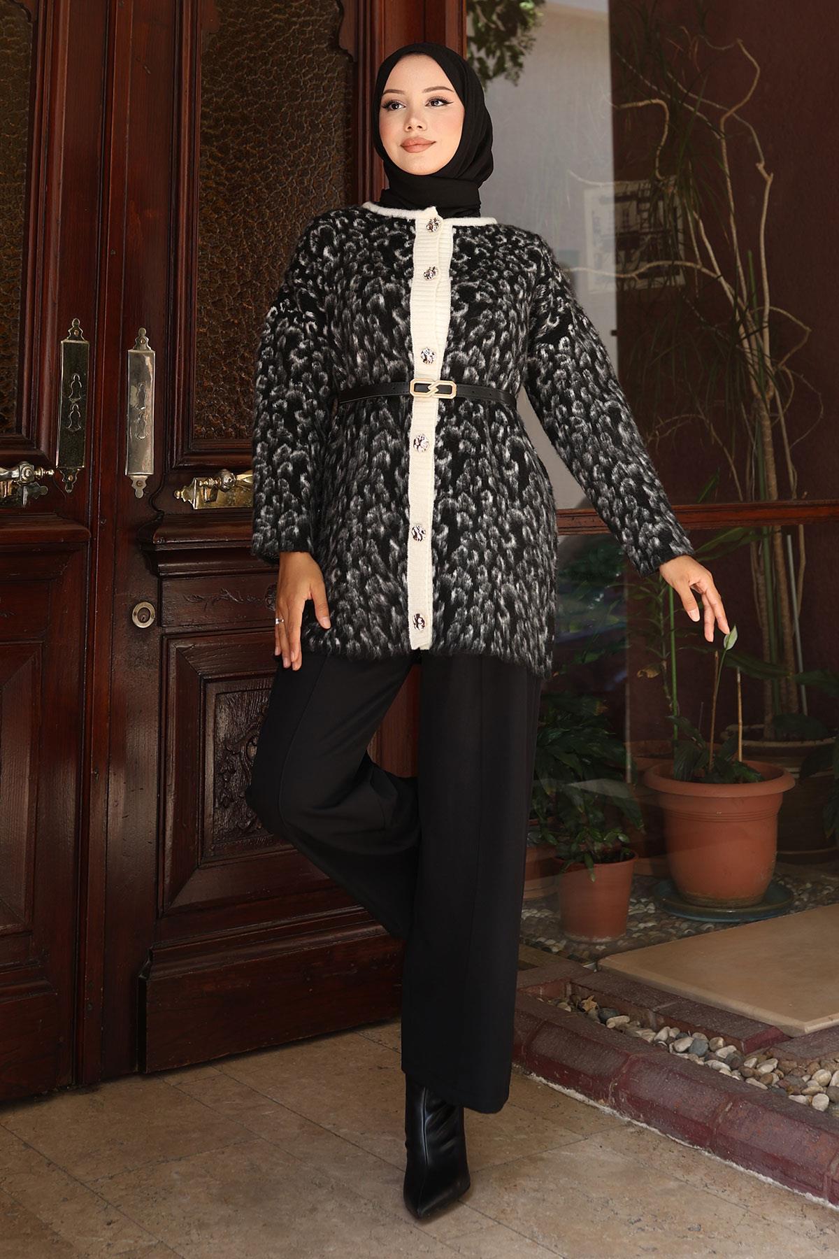 Leopardenmuster Strickset Schwarz 6147