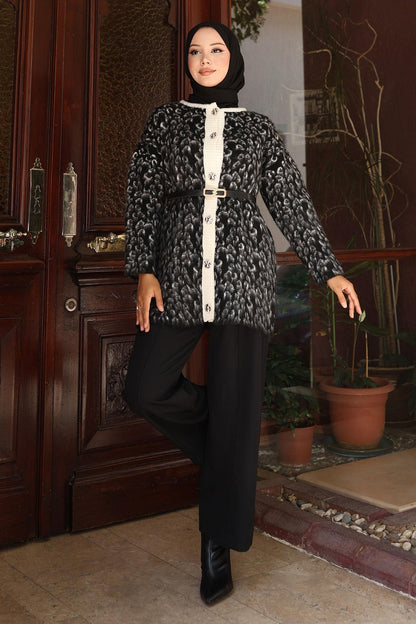 Leopardenmuster Strickset Schwarz 6147