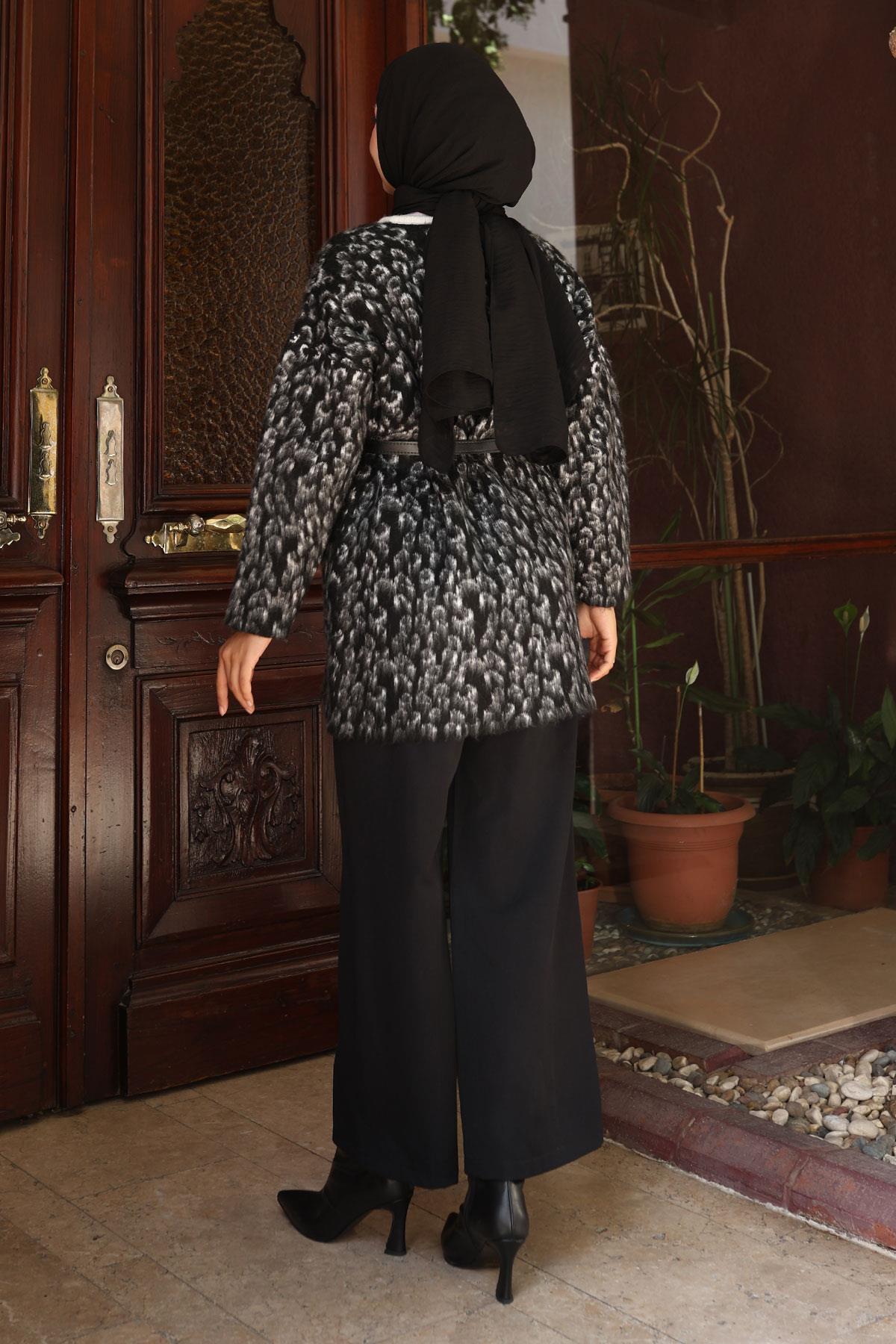 Leopardenmuster Strickset Schwarz 6147