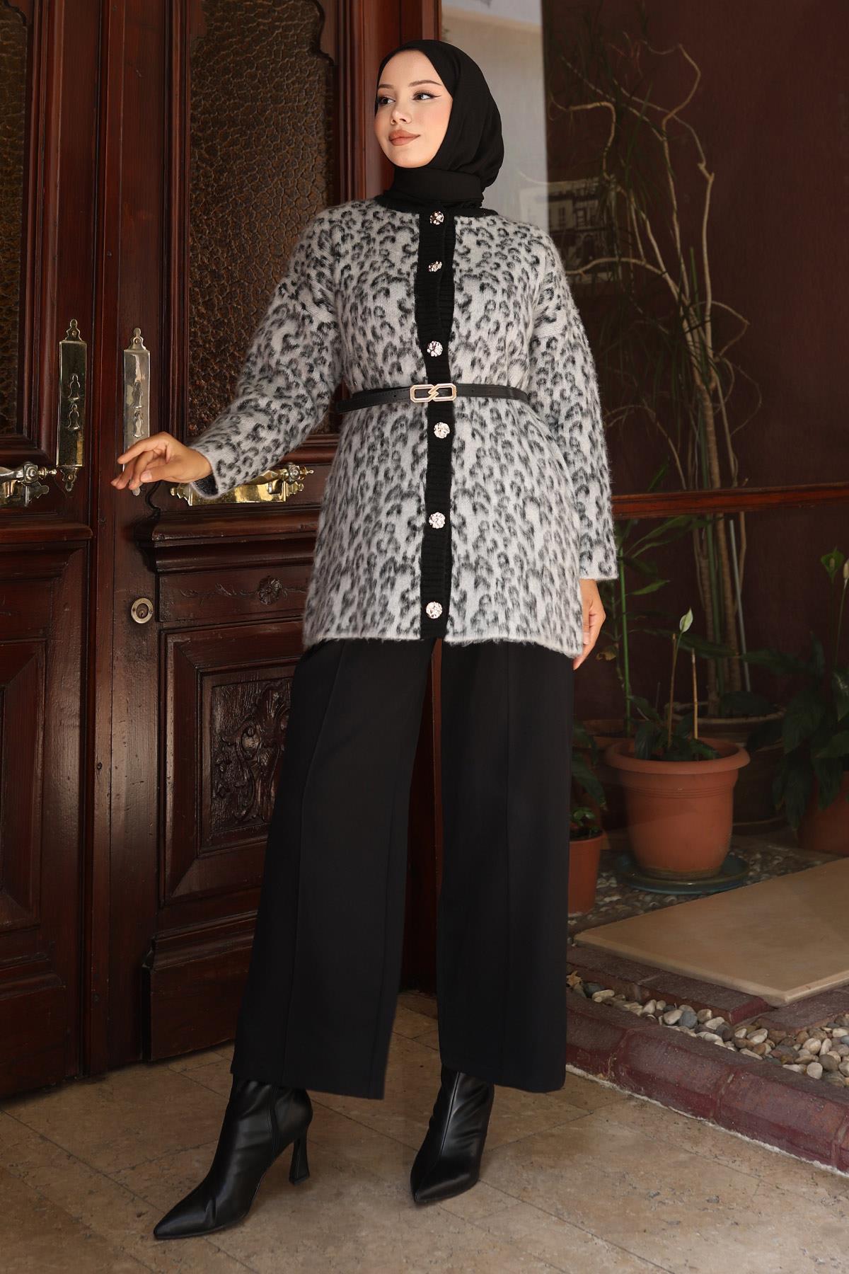 Leopardenmuster Strickset Schwarz 6147