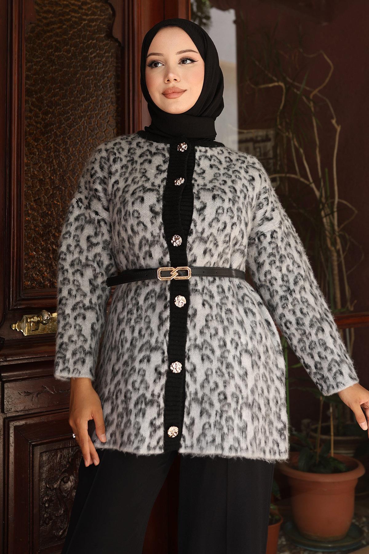 Leopardenmuster Strickset Schwarz 6147