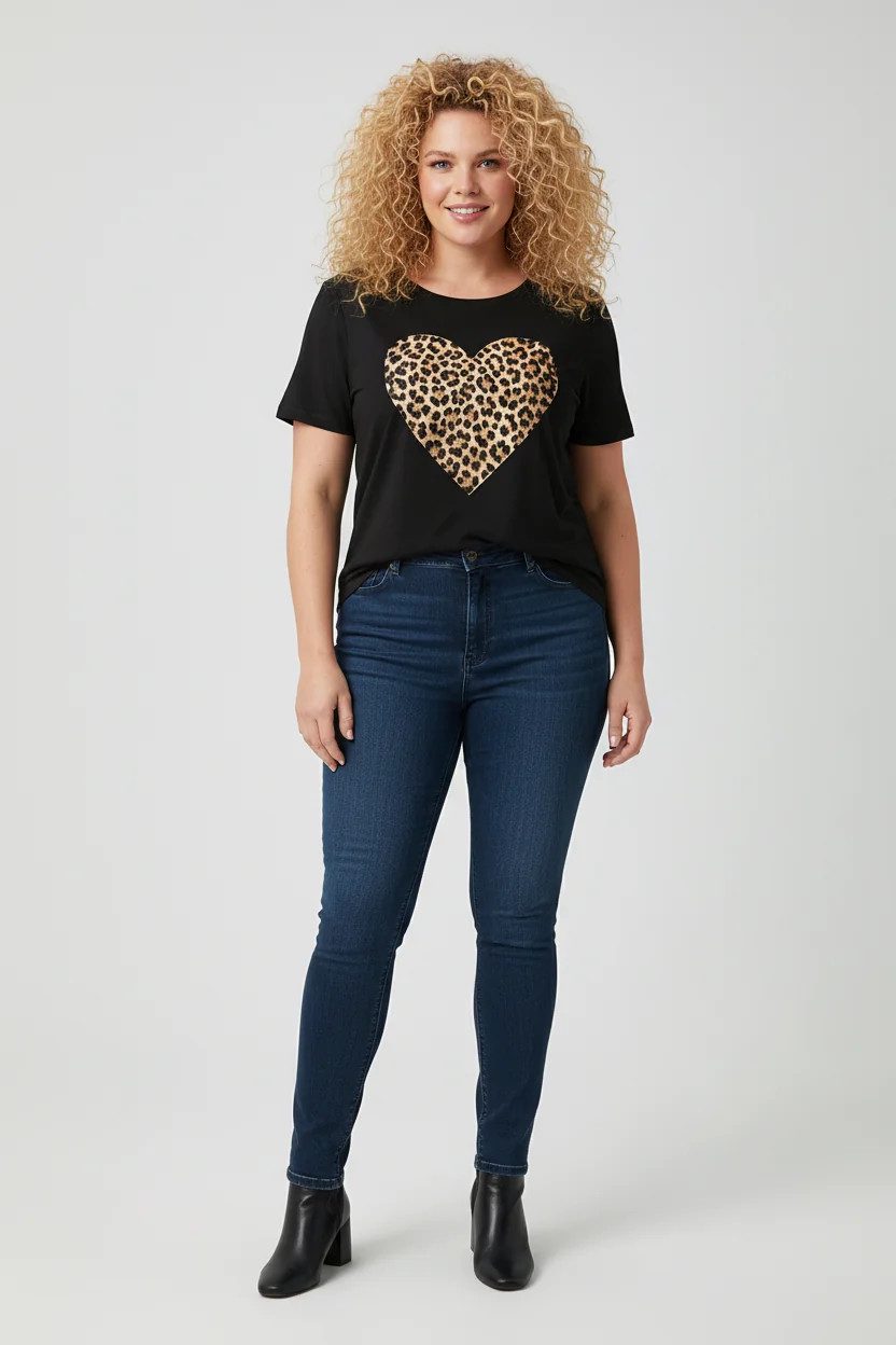 T-Shirt mit Leopardenherz-Print