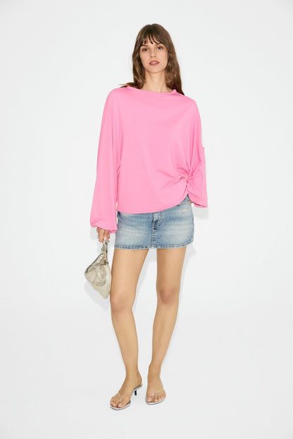 Leykim Damen Bootsausschnitt Ballonarm Top