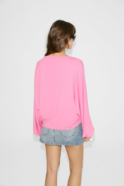 Leykim Damen Bootsausschnitt Ballonarm Top