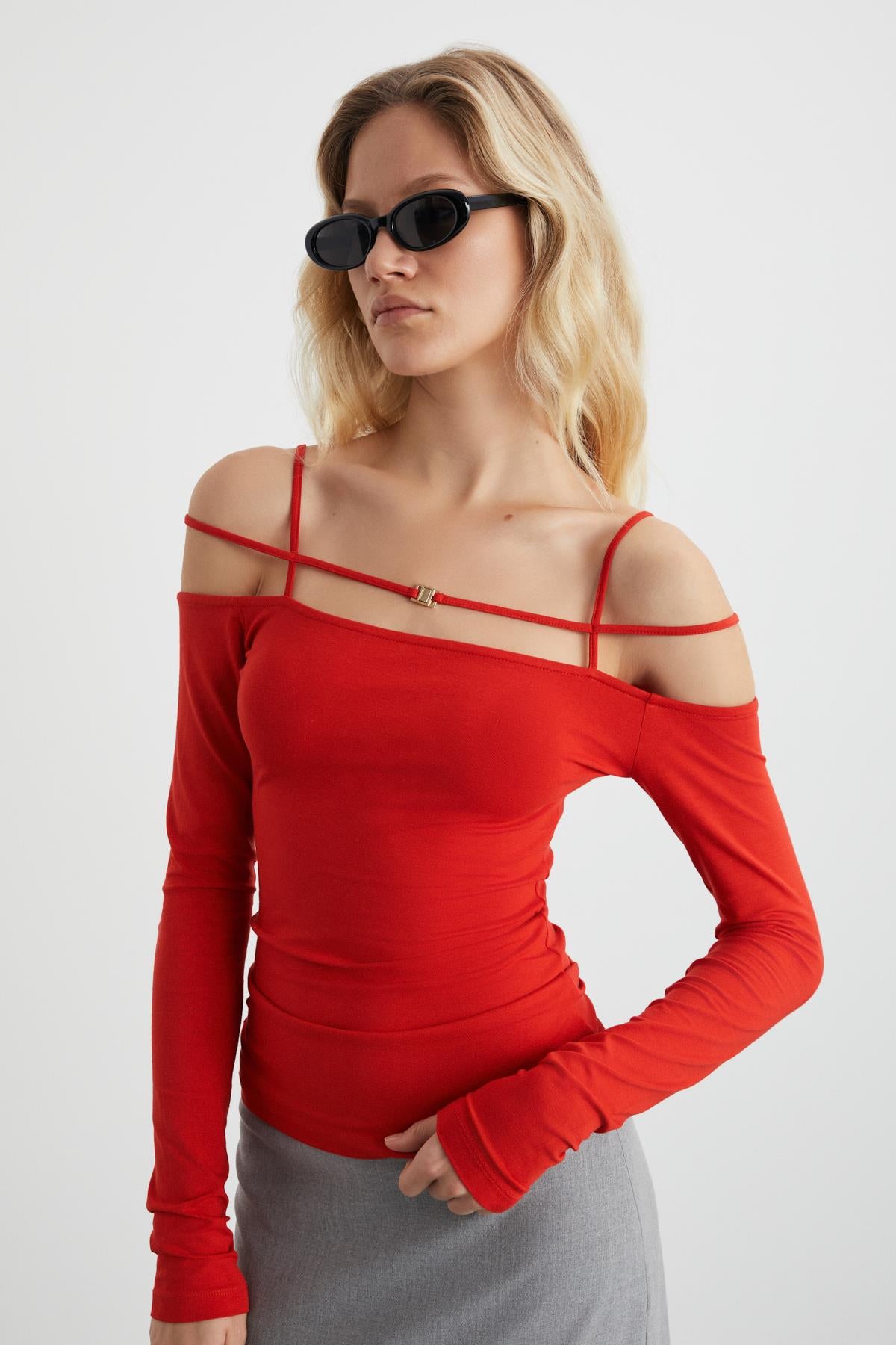 ETHIQUET LIADAN Damen Bluse aus Viskose-Lycra Rot