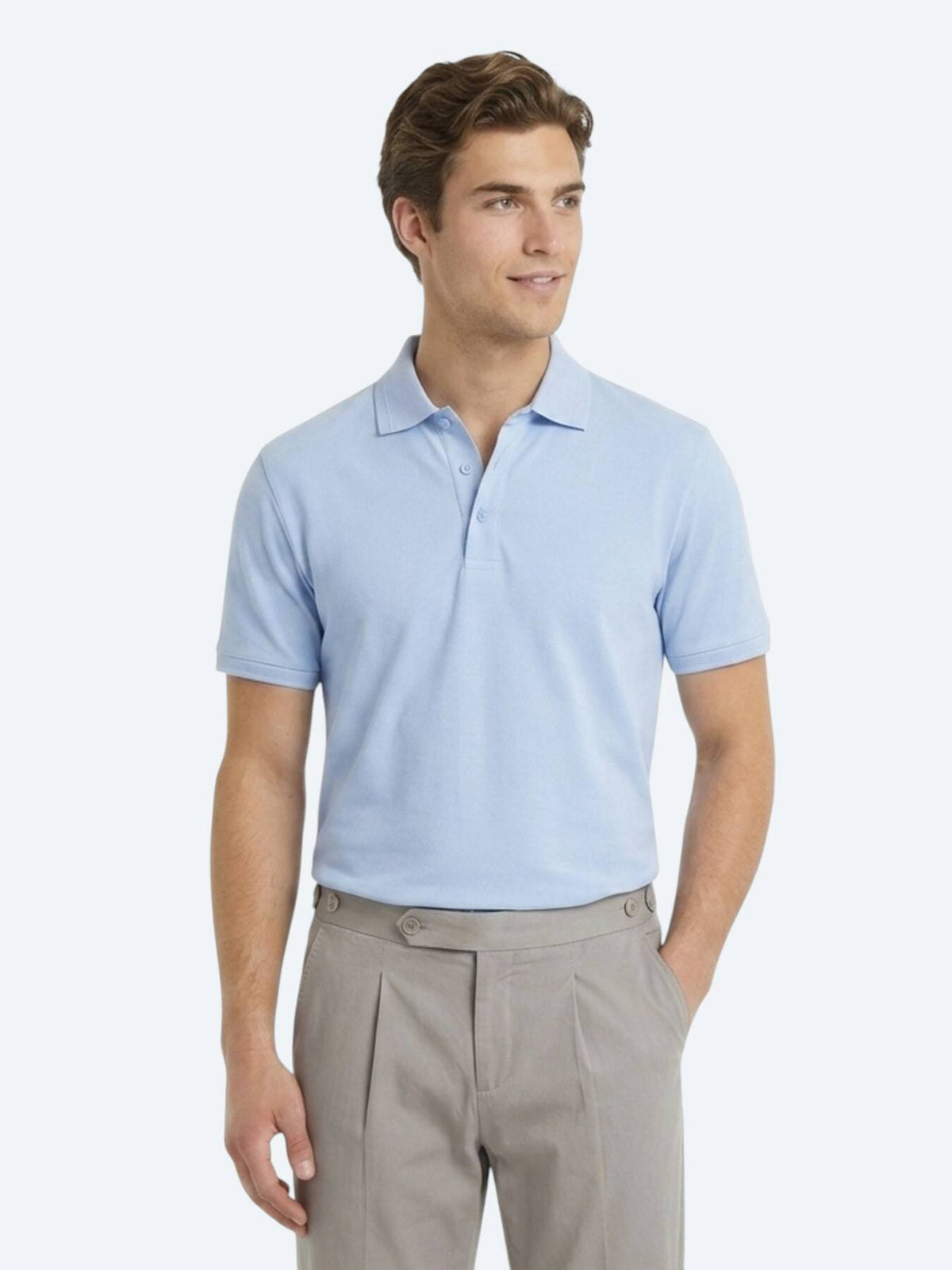 Helles Blau Unifarben 100% Baumwoll-T-Shirt