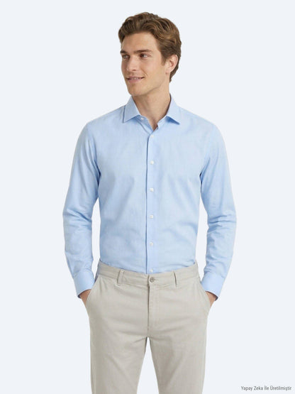 Helles Blau Regular Fit Baumwollhemd