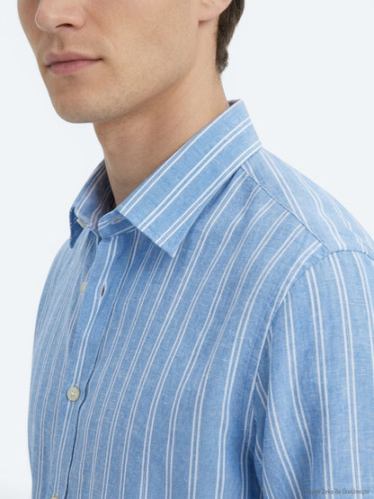 Hellblau Gestreiftes Regular Fit Hemd 100% Baumwolle