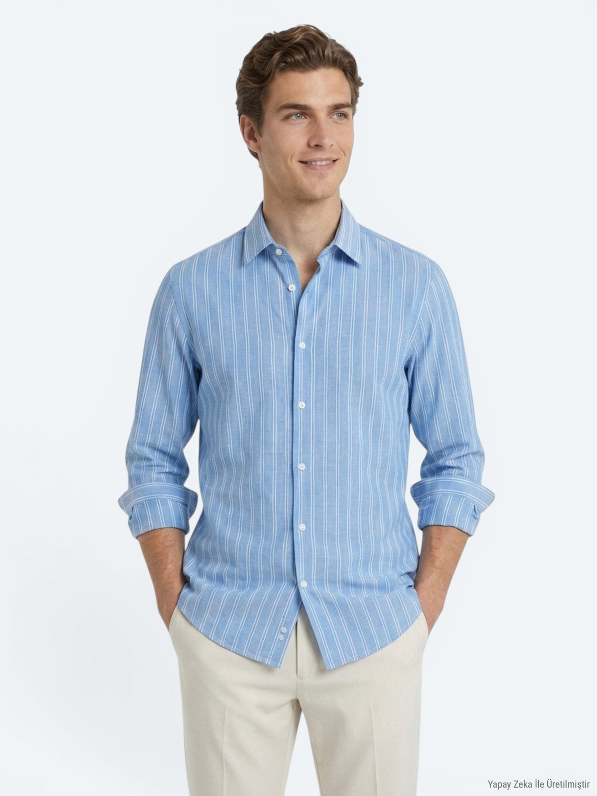 KİP Hellblau Gestreiftes Regular Fit Hemd 100% Baumwolle Light blue
