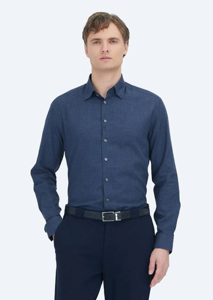 Hellblaues, kariertes Freizeithemd aus 100 % Baumwolle