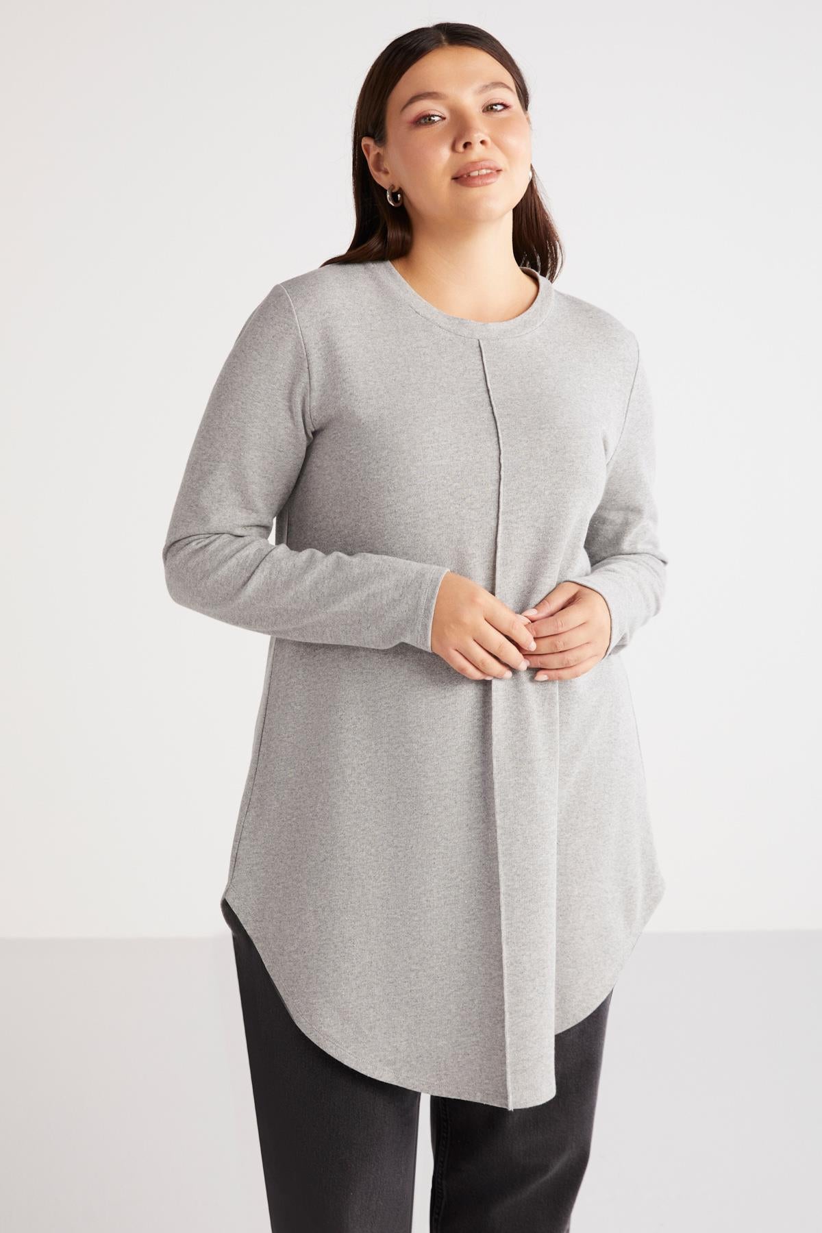 Damen Plus Size Asymmetrische Rippbluse