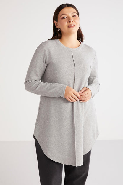 Damen Plus Size Asymmetrische Rippbluse